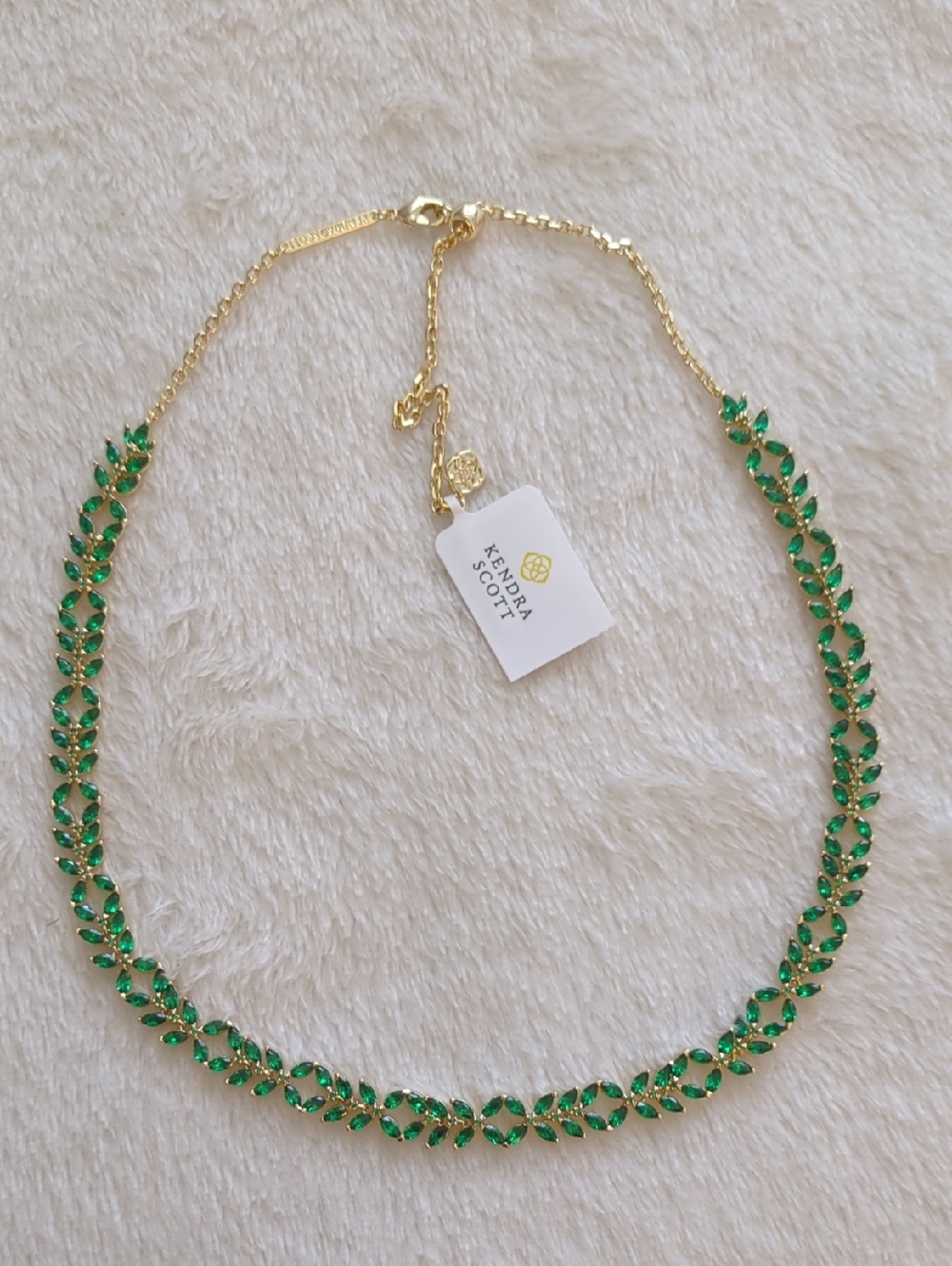 New Kendra Scott Rosalie Gold Tennis Necklace in Green Crystal Nwt